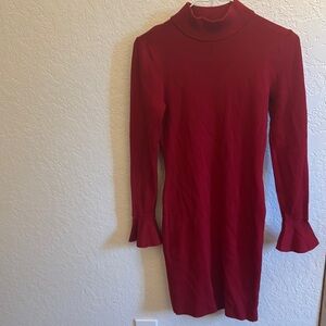 Michael Kors Red Ribbed Mock Neck Sweater Dress